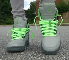 Neon Green Flat Laces Jordan Shoelaces Replacement - Etsy Jordan Shoelaces, Green Lace-up Basketball Shoes For Streetwear, Green High-top Jordan Shoes With Laces, Green Jordan Lace-up Shoes With Cushioned Footbed, Neon Green Jordans, Neon Green Shoes, Neon Green Nike Shoes, Jordan 5s, Green Jordans