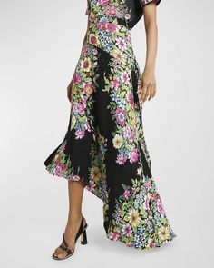 Etro asymmetric skirt featuring a bouquet floral-print and a gathered godet side.High waist.Hem falls below the knee.A-line silhouette.Invisible side zip.Viscose/elastane.Made in Italy.Model is 5'10'/177cm. Asymmetric Skirt, Asymmetrical Skirt, Clothing Dresses, Side Zip, The Knee, Neiman Marcus, Dress Skirt, Midi Skirt, Printer