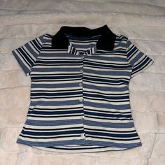 Brandy Melville Stripped Collared Crop Top. One Size. Nwot! Trendy Blue Top With Striped Collar, Collared Crop Top, Tops Brandy Melville, Brandy Melville Top, Brandy Melville Tops, Brandy Melville, Brandy, Blue White, Crop Top