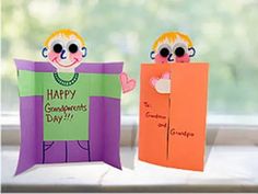 two children's crafts made out of paper with the words happy grandparents day written on them