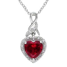 Elegant White Gold Heart Pendant Birthstone Necklace, Elegant Heart Necklace With Cubic Zirconia Gemstone, Elegant Heart Necklace With Cubic Zirconia, Ruby Heart Cut Birthstone Jewelry, Cubic Zirconia Heart Necklace With Gemstone For Valentine's Day, Double Heart Diamond Jewelry With Gemstones, Ruby Jewelry For Anniversary On Valentine's Day, Fine Jewelry Diamond Heart Necklace With Gemstone, Heart Necklace With Cubic Zirconia For Valentine's Day