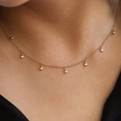 "Solid 14k Yellow Gold Genuine SI Clarity G-H Color Dangling Diamond Charm Choker Necklace Handmade Fine Jewelry Gift For Her ≫ Features * Items Code: SGN00640 * Diamond: 100% Genuine Diamond * Diamond Wt: 0.25 ct. (2.2 mm) * Diamond Color: G-H * Diamond Clarity: S2-SI1 * Diamonds Cut: Brilliant Cut (Excellent Cut) * Metal: 14K Solid Gold (18K also available - Additional fees may apply) * More option in gold color: Rose gold, Yellow gold, White gold * Chain Length: 16\" to 18\" (All sizes availa Choker Necklace Handmade, Small Earrings Gold, Jewelry Necklace Simple, Diamond Star Necklace, Dainty Choker Necklace, Diamond Choker Necklace, Charm Choker Necklace, Dainty Choker, Choker Jewelry