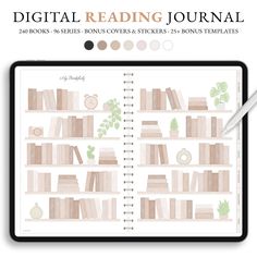 the digital reading journal is filled with books, plants and other things to write on it