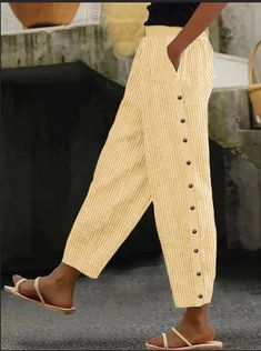 Women's Stripes Print Casual Trousers Designed Pants, Elegant Pants, Elegant Pant, Linen Bottoms, Casual Stripes, Linen Trousers, Different Outfits, Casual Trousers, Stripe Print