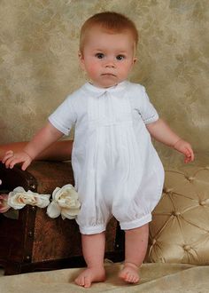 Cotton Christening Outfit....the little boy in this picture is just darling. I want to kiss him! White Short Sleeve Bubble Romper For Baptism, Classic Cotton Baptism Dress For Spring, Elegant White Bubble Romper For Spring, Classic Spring Baptism Dress In Cotton, Classic Short Sleeve Cotton Baptism Dress, Classic Formal Baptism Dress For Spring, White Fitted Bubble Romper For Baptism, Classic Summer Baptism Dress, Boy Baptism Outfit Catholic