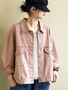 552800 Pink Button-up Denim Jacket, Pink Washed Outerwear For Spring, Spring Pink Washed Outerwear, Pink Button-up Cotton Denim Jacket, Pink Cotton Button-up Denim Jacket, Casual Pink Collared Outerwear, Pink Denim Jacket For Spring With Button Closure, Pink Denim Jacket With Button Closure For Spring, Spring Pink Denim Jacket With Button Closure