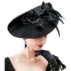 Feather,Fabric And Polyester Headband Or Clip Closure Black Fascinator Hats Material: Polyester And Feathers,Approximately 15 Inches Across And 4 Inches High Black Kentucky Derby Hat Beautifully Decorated With Pleat Fabric Flower And Fly Butterflies Surround,Elegant Derby Hats, Fancy Hat And Victorian Hats Several Of The Butterflies Are Individually Wired And Can Be Moved Around To Adjust Their Position And Height To Change The Look Of The Headpiece, Which Add Extra Elegance And Vivid To Your Vi Fitted Black Fascinator For Summer, Black Summer Fascinator, Adjustable Black Headpiece, Black Summer Fascinator For Formal Occasions, Black Summer Fascinator With Short Brim, Black Short Brim Fascinator For Summer, Fitted Black Costume Hats And Headpieces For Kentucky Derby, Fitted Black Headpiece For Formal Occasions, Black Short Brim Summer Fascinator