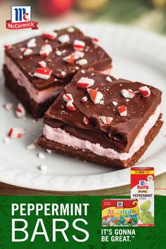 two pieces of peppermint bars on a white plate