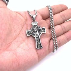 Jesus Cross Crucifix Pendant Necklace Christian Jewelry 316L Stainless Steel 24" | eBay Metal Crucifix Jewelry With Adjustable Chain, Adjustable Metal Crucifix Chain Jewelry, Adjustable Metal Crucifix Jewelry, Stainless Steel Chain Necklace With Cross Pendant, Metal Crucifix Necklace With Adjustable Chain, Stainless Steel Cross Pendant Necklace With Box Chain, Nickel-free Stainless Steel Cross Jewelry, Metal Crucifix Chain Necklace, Adjustable Silver Crucifix Necklace