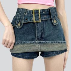 Channel your inner street style with our 2023 Spring-Summer collection Skort with Belt! This mid-waist skort with zipper & button closure is crafted with premium sanded denim to give you a unique look that blends contemporary fashion with nostalgic grunge. Distinctive Features: Sanded Denim: Our high-quality sanded denim fabric gives you an edgy and distressed look that effortlessly captures the spirit of rebellion. Mid-Waist: Designed with a mid-waist fit. this skort provides a comfortable fit Trendy Short Skort With Belt Loops, Trendy Denim Skort With Built-in Shorts, Spring High-waisted Denim Skirt With Built-in Shorts, Denim Skort With Built-in Shorts For Spring, Denim Skort With Built-in Shorts For Summer, Spring Denim Skort With Built-in Shorts, Trendy Belted Mini Bottoms, Trendy Mini Length Bottoms With Belt, Trendy Mini Bottoms With Belt