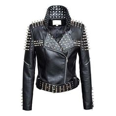 Brando Leather Jacket With Spikes For Women | Plus Size Motorcycle Jacket Plus Size Leather Jacket, Motorcycle Jacket Women, Biker Coat, Studded Leather Jacket, Black Punks, Studded Jacket, Moda Punk, Rock Punk, Biker Leather