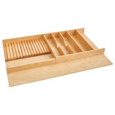 a wooden tray with compartments and dividers