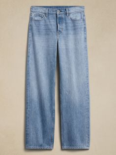 A modern heirloom, this jean is designed to suit many tastes: size down for a higher rise and figure-hugging fit, or take your regular size for a slouchy, highly relaxed take on this season's straight-leg styles.  Crafted in our softest non-stretch denim from Italy's Candiani mill.  LOOSE FIT: Mid-rise and slouchy with a relaxed, straight leg.  Recommend one-size down if you prefer to wear high-rise.  ORGANIC: Made with certified, organically grown cotton that's easier on the earth.  FROM ITALY' Denim Blue Mom Fit Jeans For Fall, Fall Denim Blue Mom Fit Jeans, Fall Mom Fit Denim Blue Jeans, Versatile High Rise Light Wash Jeans, Versatile High-rise Light Wash Jeans, Relaxed Fit Cropped Jeans With Tapered Leg, Relaxed Fit Cropped Jeans With Tapered Leg For Everyday, Medium Wash Straight Bottoms For Fall, Straight Bottoms In Medium Wash For Fall