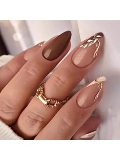 Multicolor  Collar    Uñas 3D Embellished Nude Nail Art Designs, Ongles Beiges, Brown Nails Design, Christmas Gel Nails, October Nails, Beige Nails, Christmas Nails Acrylic, Brown Nails