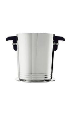 an empty silver bucket with handles on a white background