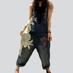 Introducing the 2023 Spring-Summer Collection's side flower print denim dungarees ââ‚?street style perfected! These baggy. painted denim shorts embody the perfect blend of rebellious attitude and timeless style.Why They're Your Next Street StapleDesigned to be the perfect balance between street style and chic sophistication. these dungarees will be the envy of your friends. With their unique flower prints and distressed patterns. they're sure to make a statement!Key Highlights: Style & Comfort: Womens Denim Overalls, Denim Dungaree, Latest Jeans, Bleached Denim, Loose Trousers, Painted Jeans, Jumpsuit Pattern, Painted Denim, Overalls Women