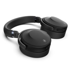 two black headphones sitting next to each other