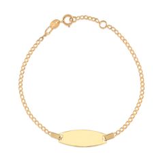 PRICES MAY VARY. ID BRACELET: 14k yellow gold kids’ bowed ID bracelet featuring an ID plate that we will custom engrave for you; great jewelry gift for newborn, infants, babies, toddlers, little boy or girl, child, and kid;GREAT SIZE: 6 inches with extra jump ring at 5.5 inches QUALITY ITALY SOLID 14K GOLD: NOT plated; Stamped to authenticate the fineness of the gold; Entirely made in Italy ENGRAVABLE ID PLATE: Every child is unique, and a customized bracelet with an exquisite laser engraving is Baby Boy Jewelry Gold Bracelets, Classic Gold Name Bracelet, Personalized Classic Yellow Gold Bracelet, Yellow Gold Nameplate Bracelet With Name Detail, Dainty Personalized Name Gold Bracelet, Yellow Gold Adjustable Name Chain Bracelet, Adjustable Yellow Gold Chain Bracelet With Name, Custom Name Yellow Gold Chain Bracelet, Adjustable, Personalized 14k Yellow Gold Charm Bracelet