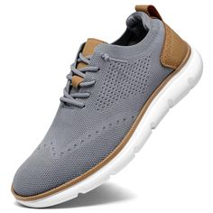 PRICES MAY VARY. These casual shoes have the elegant look of classic oxfords with the comfort and breathability of running shoes. We combine the sneaker outsole with the business knit upper to create dress shoes for formal business occasions and everyday commutes. The sole has high elasticity and good softness, while the textured outsole provides additional traction and durability. Breathable stretchy knitted fabric upper allows your feet to stretch and breathe freely,match with leather hits on Casual Slip-on Oxfords With Textured Sole, Casual Gray Slip-resistant Running Shoes, Breathable Casual Slip-on Sneakers, Casual Slip-on Oxfords With Cushioned Footbed, Casual Oxfords With Rubber Sole, Casual Oxford Wingtip Lace-up Shoes, Casual Wingtip Oxford Lace-up Shoes, Casual Oxford-style Lace-up Wingtip Shoes, Casual Slip-resistant Round Toe Oxfords