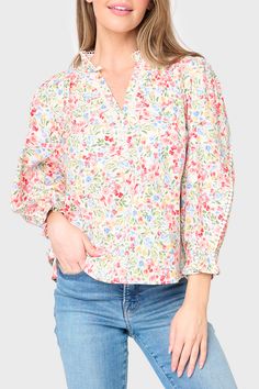 Aria Poplin Blouse Wild Bouquet, Floral Lantern, Taylor Jackson, Navy Peacoat, Painterly Floral, Satin Wrap Dress, Poplin Blouse, Poplin Top, Linen Blazer