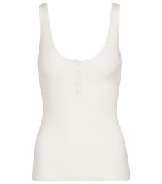 There's no better base layer than a white tank top like this Daphne style from Altuzarra. Made from finely ribbed wool and cashmere with a soft handle, it's cut to a slim silhouette with a low scoop neck and pretty covered buttons. Layer yours under a denim jacket for effortless weekend style. Pretty Top, Weekend Style, White Tank Top, White Tank, Base Layer, Covered Buttons, Basic Tank Top, Sleeveless Top, Scoop Neck