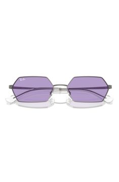 A sleek geometric silhouette adds retro-cool appeal to stylish sunnies fitted with adjustable nose pads for a secure fit. 58mm lens width; 18mm bridge width; 145mm temple length 100% UV protection Adjustable nonslip nose pads Metal Imported Modern Rectangular Aviator Sunglasses With Uva Protection, Modern Rectangular Aviator Sunglasses With Anti-reflective Coating, Modern Purple Shield Sunglasses With Gradient Lenses, Modern Purple Sunglasses With Gradient Lenses, Modern Shield Sunglasses With Metal Square Frame, Modern Rimless Sunglasses With Tinted Lenses, Modern Rimless Sunglasses With Metal Frame, Modern Rimless Shield Sunglasses With Metal Frame, Modern Purple Sunglasses With Square Frame