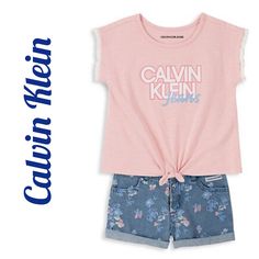 Calvin Klein Little Girl's 2-Piece Cotton Top & Shorts Set This Cotton Set Includes A Top And Matching Shorts With Logo Detail. Cotton. Machine Wash. Imported. Top Crewneck Cap Sleeves Self-Tie At Front Logo Detail Shorts Belt Loops Button Closure Front Curved Pockets Logo Detail Folded Hem Size 6 Calvin Klein Little Girl's 2-Piece Cotton Top & Shorts Set #10262 Spring Playwear Short-sleeved Tops, Pink Short Top For Playwear, Short Pink Tops For Playwear, Trendy Calvin Klein Summer Bottoms, Calvin Klein Summer Loungewear Tops, Top Shorts Set, Cotton Set, Cotton Top, Shorts Set