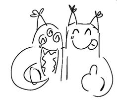 a drawing of two monsters with one holding the other's head