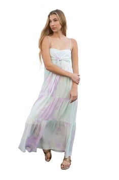 Gradient Flowy Maxi Dress 100% Rayon Spaghetti strapped layered maxi dress with tie-knot on bust Layered Maxi Dress, Flowy Maxi Dress, Dress With Tie, Tie Knots, Dress 100, Latest Fashion Trends, Spaghetti Strap, Knot, Spaghetti