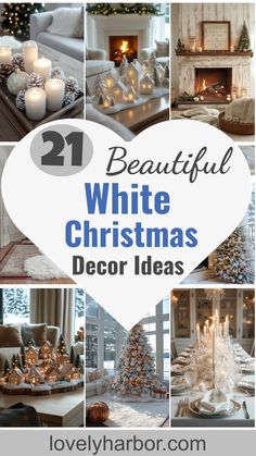 21 Magnificent White Christmas Decor Ideas Pillar Candle Christmas Decor, Christmas Decor Ideas For Living Room White And Gold, White And Gold Holiday Decor, Snowy Xmas Tree Ideas, Indoor Wreath Christmas, White Christmas Crafts, White And Silver Christmas Tree Ideas