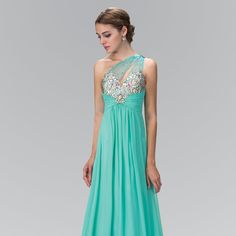 The Elegant Dress Made Of Chiffon Has A Delicate Pleated Top Decorated With Rhinestones That Create A Glamorous Image, While One Shoulder Neckline Create An Unique Image. Fabric: Chiffon Length: Long Colour: Tiffany Neckline: One Shoulder Silhouette: A-Line Sleeve: Sleeveless Embellishments: Rhinestones Occasion: Romantic Date/Evening/Dinner, Wedding/Bridesmaid, Graduation, Fashion Show, Visiting Theater/Museum/Restaurant, Banquet, Photo Shoot, Concert, Ball Gown Tags: One Shoulder Semi-Open Bac Glamorous Embellished Chiffon Evening Dress, Glamorous Sequin Chiffon Evening Dress, Floor-length Embellished Chiffon Party Dress, Party Embellished Chiffon Evening Dress, Sequin Chiffon Dresses For Prom Season, Chiffon Sequin Dress For Prom Season, Chiffon Sequin Dress For Prom, Embellished Chiffon Evening Dress For Prom, Embellished Chiffon Prom Evening Dress