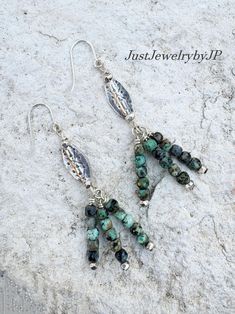 Southwest Turquoise Dangle Tassel Earrings with Hill Tribe Silver and Sterling Silver Ear Hooks