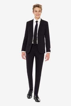 Tailored Black Suit For Party, Black Tailored Party Suit, Black Slim Fit Suits For Party, Black Notch Lapel Suit For Party, Black Notch Lapel Party Suit, Classic Black Party Suits, Black Slim Fit Three-piece Suit For Party, Fitted Black Three-piece Suit For Evening, Black Evening Suit With Notch Lapel