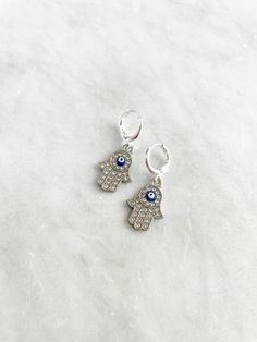 Silver Hamsa Hand Earrings. Hamsa Stud Earrings. Evil Eye Stud - Etsy Rhinestone Dangle Earrings As Gift, Sterling Silver Earrings With Rhinestones For Gift, Sterling Silver Rhinestone Earrings Gift, Gift Sterling Silver Earrings With Rhinestones, Evil Eye Jewelry Diy, Hand Earrings, Evil Eye Earrings, Hand Of Fatima, Eye Earrings