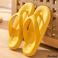 Olivia Mark - Outdoor Slip-resistant Sandals for Stylish Home and Beach Wear Outdoor Open Toe Flip Flops In Eva, Non-slip Eva Flip Flops, Non-slip Eva Flip Flops With Round Toe, Non-slip Round Toe Flip Flops For Beach Season, Yellow Non-slip Open Toe Slippers, Yellow Non-slip Slide Flip Flops, Comfortable Yellow Non-slip Sandals, Slip-resistant Beach Slides, Vacation Flip Flops Open Toe