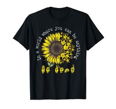 a black t - shirt with yellow sunflowers on it