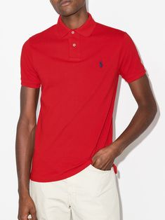 Fitted Cotton Polo Shirt Short Sleeve, Fitted Cotton Polo Shirt With Short Sleeves, Classic Red Tops With Collared Neckline, Red Fitted Short Sleeve Polo Shirt, Classic Red Fitted T-shirt, Fitted Red Polo Shirt With Polo Collar, Red Cotton Polo Shirt For Summer, Red Fitted Polo Shirt, Summer Red Cotton Polo Shirt