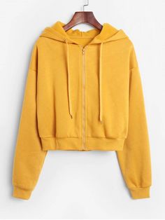 Yellow Zip Up Hoodie, Emma Martin, Jacket Crop, Moda Do Momento, Drop Shoulder Hoodie, Yellow Hoodie, Yellow Jacket, Mode Inspo, 여자 패션