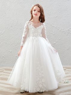 Long Ball Gown Tulle Jewel Neck Wedding Party Flower Girl Dresses with – BIZTUNNEL Long Ball Gown, Wedding Party Flowers, Girls Dresses Online, Occasion Dresses Wedding, Dress Measurements, Jewel Neck, Dress Size Chart, Ball Gown, Sleeveless Wedding Dress