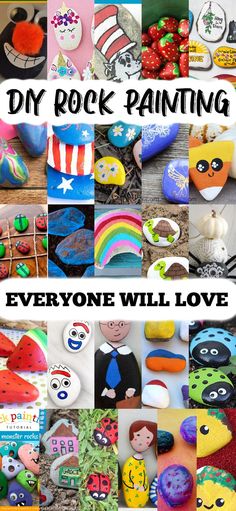 there is a collage of pictures with words that say, diy rock painting everyone will love