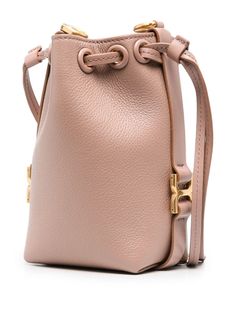 micro Marcie leather bucket bag from CHLOÉ featuring blush pink, calf leather, grained texture, logo stamp to the front, knot detailing, gold-tone hardware, bucket body, top drawstring fastening, chain-link shoulder strap and main compartment. This item is in size UNI and the color is Pink Pink Messenger Bag, Chloe Marcie Small, Texture Logo, Rose Blush, Body Top, Leather Cap, Leather Bucket Bag, Leather Bucket, Crossbody Tote