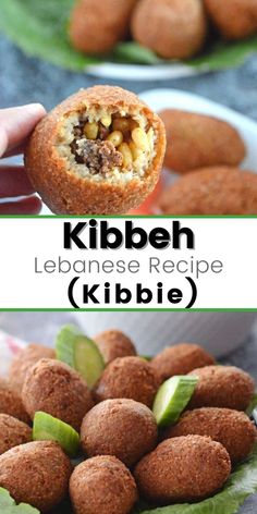 the recipe for kibbeh is shown in two pictures