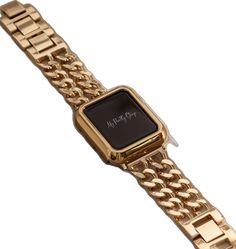 Luxury Metal Watch Accessories, Luxury Metal Apple Watch Band, Luxury Rectangular Metal Watch Bands, Luxury Stainless Steel Apple Watch Band, Luxury Metal Rectangular Apple Watch Band, Luxury Stainless Steel Watch Bands As Gift, Trendy Gold Stainless Steel Apple Watch Band, Trendy Gold Watch Accessories With Bracelet Strap, Luxury Rectangular Metal Watches