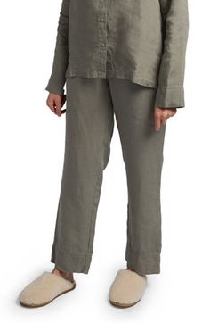 Activate 'Relax Mode' in these couch-beckoning lounge pants made from garment-washed linen for a soft, lived-in-feel from the first wearing. 30" inseam; 20" leg opening; 14" front rise; 14" back rise (size medium) Elastic/drawstring waist Front slant pockets 100% European flax Machine wash, line dry Made in Portugal OEKO-TEX®–certified materials free of harmful substances Spring Linen Lounging Pants, Casual Linen Lounging Bottoms, Casual Linen Lounging Pants, Linen Pants For Lounging, Linen Lounging Pants, Comfortable Linen Lounge Pants, Comfortable Linen Loungewear Pants, Comfortable Linen Bottoms For Lounging, Linen Pants For Loungewear With Straight Hem