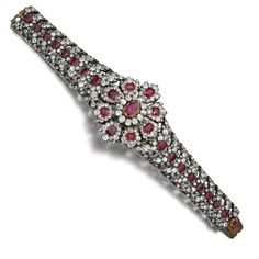 Ruby and diamond bracelet, second half of the 19th century Rubies And Diamonds, Tiaras Jewellery, Ruby Bracelet, In Memoriam, International Jewelry, Diamond Brooch, Royal Jewels, Ruby Jewelry, Vintage Jewels