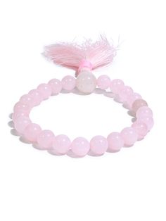 Wear this Rose Quartz Wrist Mala in meditation or anytime you want to feel connected to love and beauty. Rose Quartz is considered the universal stone of peace and unconditional love. Strung on a band with a 3-inch diameter with some stretch to fit most wrists comfortably. May have a pink tassel or braided cord. Made in Nepal. Beads: 23, 7 mm Pink Jewelry For Meditation, Adjustable Rose Quartz Beaded Jewelry, Adjustable Rose Quartz Jewelry With 8mm Beads, Adjustable Round Crystal Bracelet For Meditation, Rose Quartz Crystal Bracelet For Meditation, Pink Rose Quartz Bracelets For Meditation, Rose Quartz Round Crystal Bracelet For Meditation, Pink Rose Quartz Bracelet For Meditation, Round Rose Quartz Crystal Bracelet For Relaxation