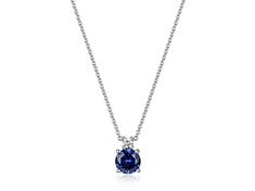 Round Lab Created Sapphire With Round Lab Grown Diamond Rhodium Over Sterling Silver Necklace. Measures Approximatley 18"L x 0.25"W. Spring Ring Clasp. 2" Extender. Sterling Silver Necklace, Spring Rings, Sterling Silver Necklaces, Lab Grown, Lab Grown Diamonds, Silver Necklace, Sapphire, Lab, Sterling Silver