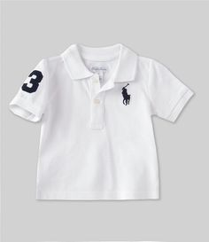 From Ralph Lauren Childrenswear&#x2C; this shirt features:ribbed polo collarshort sleeves with ribbed armbandstwo-button placketsignature embroidered big pony at the left chestSize 9 months has an approx. 12" front body length and a 13" back body lengthcottonmachine washImported. White Short Sleeve Polo Shirt With Button Closure, White Collared T-shirt With Buttons, White Polo Collar Top With Buttons, White Short Sleeve Ralph Lauren Polo Shirt, Ralph Lauren Fitted Polo T-shirt, Ralph Lauren Fitted Polo Collar T-shirt, White Ralph Lauren Polo Collar Shirt, Ralph Lauren White Polo Shirt, Classic White Ralph Lauren Polo Shirt