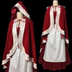 a red and white dress with a hood on it