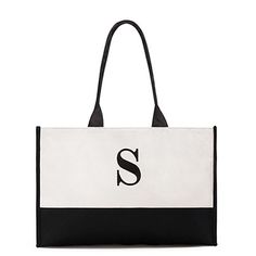 Modern Initial Colorblock Tote - Black Monogramed Gifts, Color Block Tote, Fabric Tote Bags, Embroidered Monogram, Fabric Tote, Personalized Tote Bags, Black Letter, Monogram Initials, Black Tote Bag